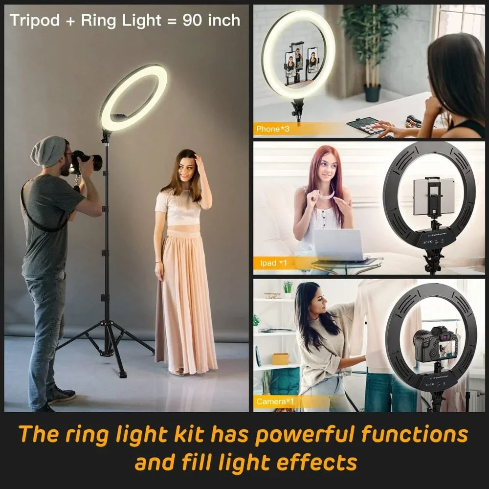 RGB Ring Light 18 inch with Tripod Stand (2700-7000K) for Phone Camera iPad Self
